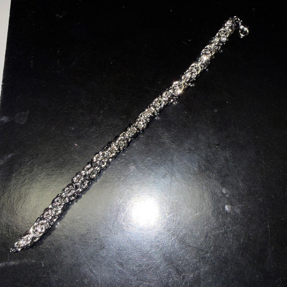 Byzantine Chain Bracelet Unisex 8" Silver NEW Polished Woven Link